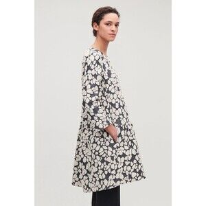 Cos Women’s Sz 12 Grey White Pebble Cotton Blend Jacquard A-line Dress